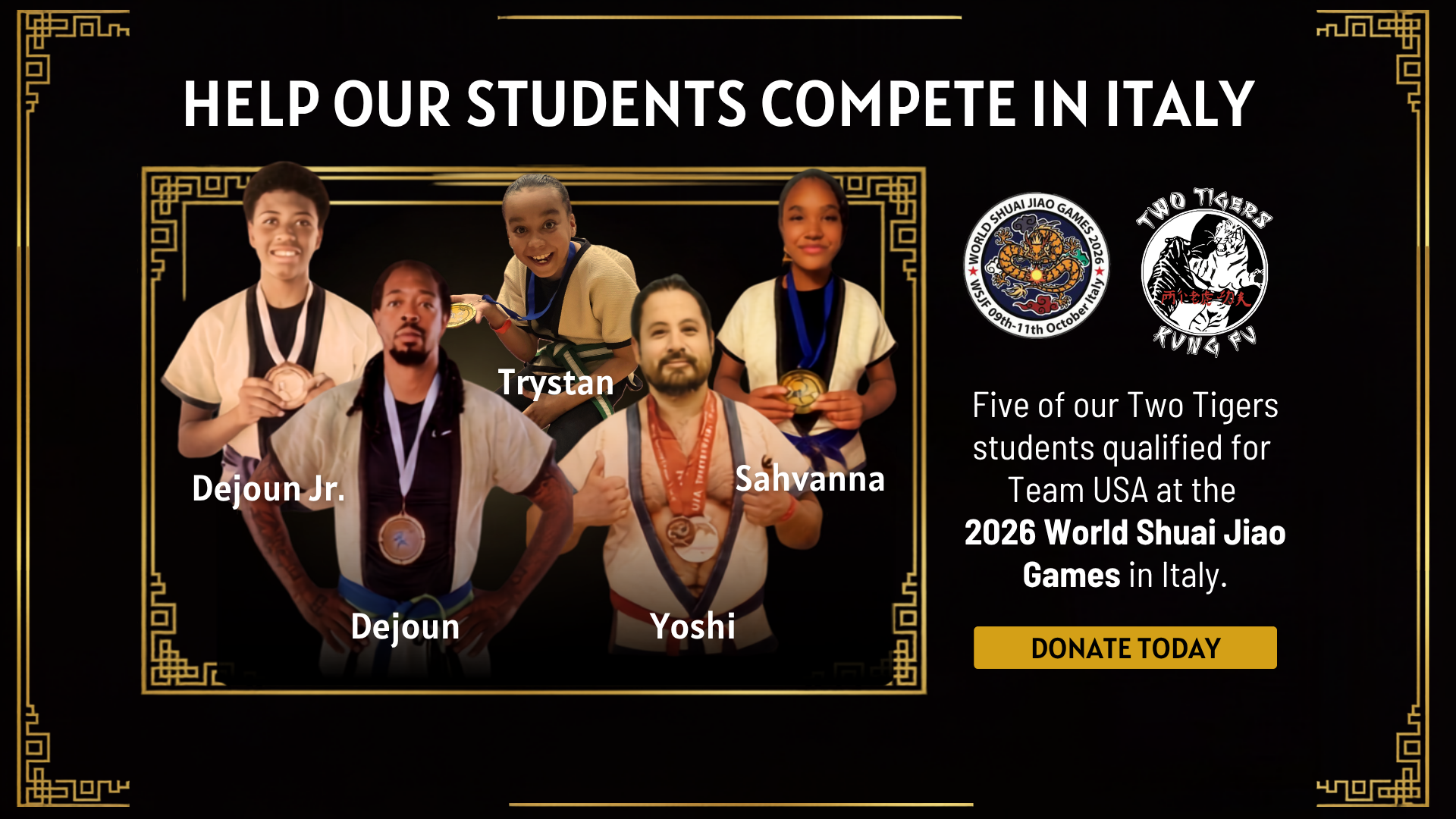 Two Tigers students competing at the World Championships in Italy!