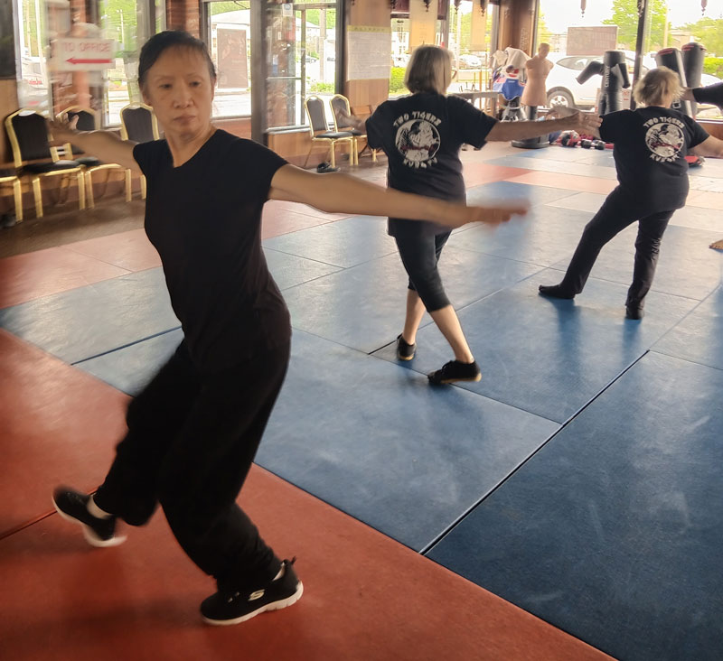 Tai chi students practicing repulse the monkey